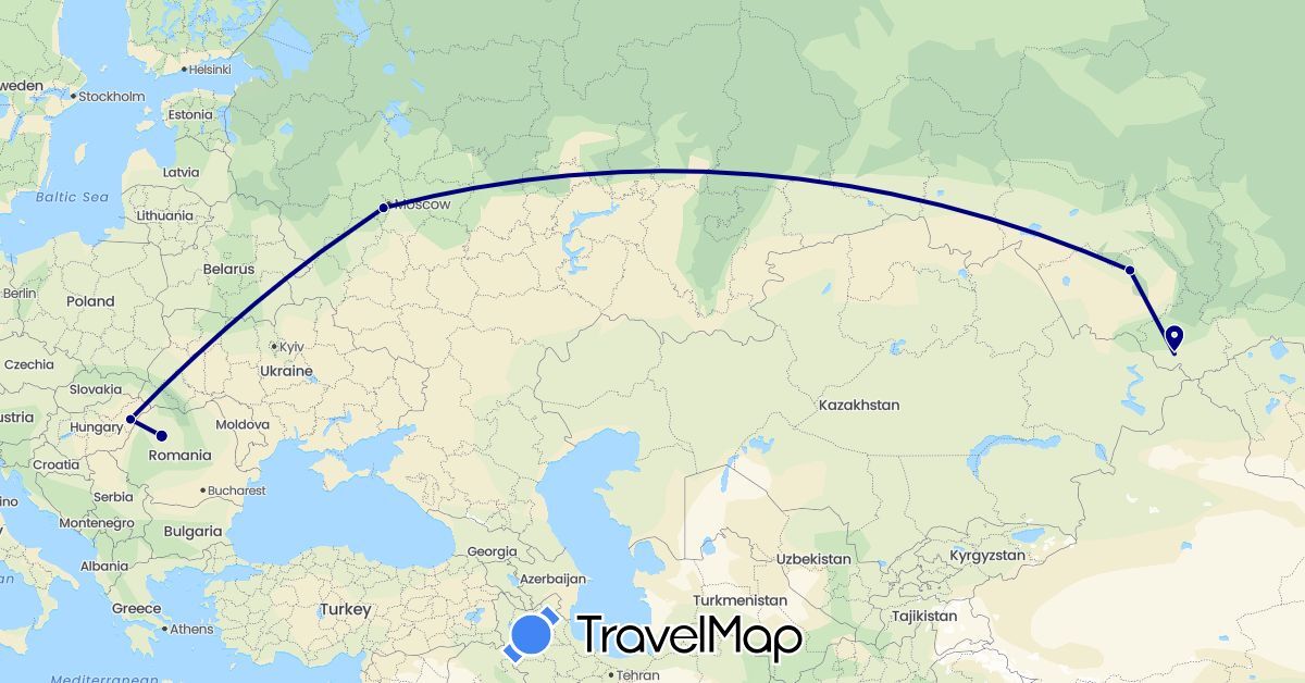 TravelMap itinerary: driving in Hungary, Romania, Russia (Europe)